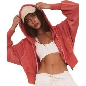 Free People Movement Lowkey Zip-Up Cropped Cotton Hoodie New With Tags